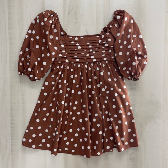 Abercrombie & Fitch Dresses & Skirts - nwt ABERCROMBIE & FITCH Emerson polka dot brown printed puff sleeve mini dress M